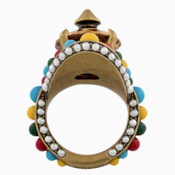 |SOLD| Gucci Pearl, Crystal & Multicolor Bead Embellished Cocktail Ring - Picture 6 of 16